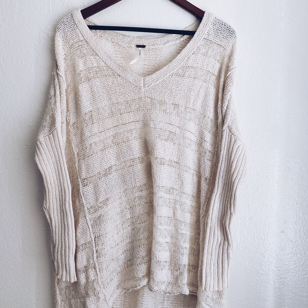 Free People beige high-low knit sweater